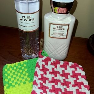 Bath&Body Works Pure Wonder & set of 2 coasters/or face&body scrubs